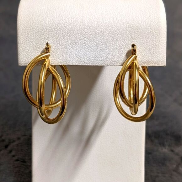 Vintage Goldtone Intertwined Small Hoop Pierced Earrings - Picture 2 of 7